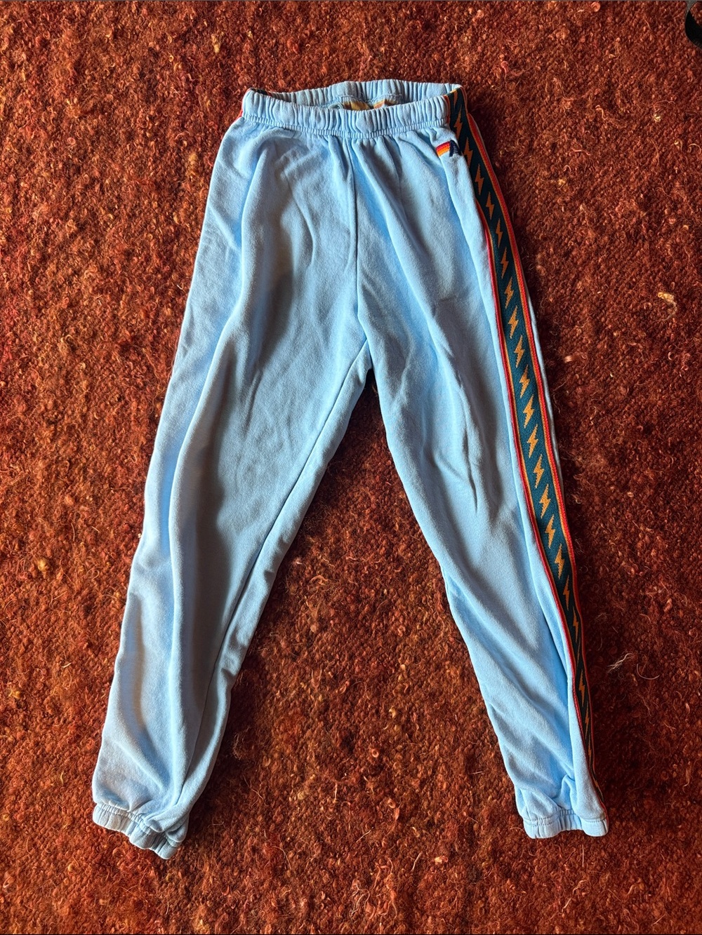 Light Blue AVIATOR NATION sweatpants with Contrast Lightning Side Stripe